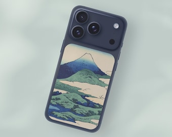 Pegatina de cristal para iPhone 17 Pro con paisaje de Hokusai: montañas y nubes en capas
