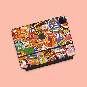 Retro Fun Badge Skin per iPad Magic Keyboard, Retro Style iPad Skin, Magic Keyboard per iPad Pro, Decalcomania/Adesivi per la parte superiore e inferiore della tastiera