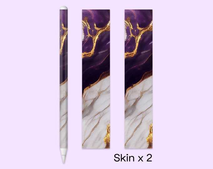 Purple Gold Marble Apple Pencil Skin, Pencil Decal Cover, Protect Apple Pencil in Style with a Royal Feel, Gold-Streaked Marble Design