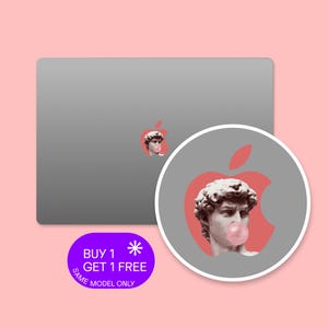Bubblegum Sculpture MacBook Logo Sticker | Classic Pop Art Apple Logo Sticker | David blowing bubblegum, Whimsical MacBook Air Logo Sticker