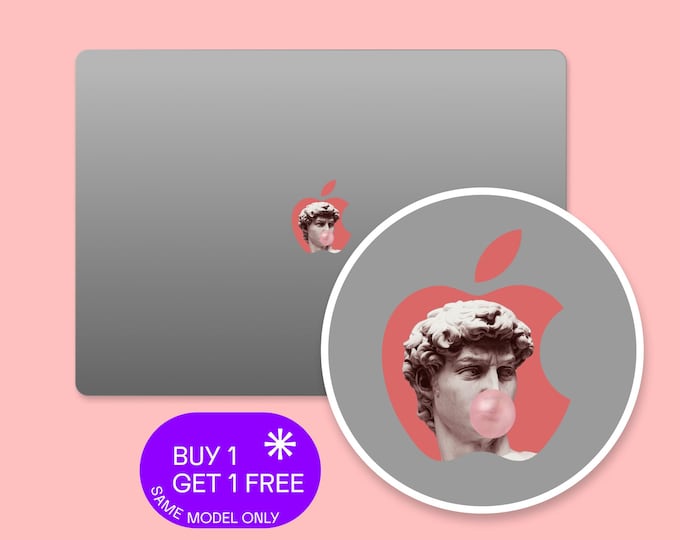 Bubblegum Sculpture MacBook Logo Sticker | Classic Pop Art Apple Logo Sticker | David blowing bubblegum, Whimsical MacBook Air Logo Sticker