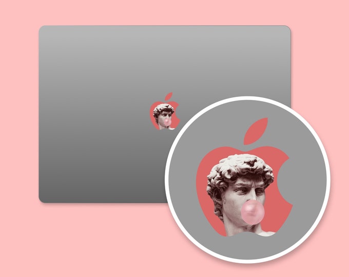 Bubblegum Sculpture MacBook Logo Sticker | Classic Pop Art Apple Logo Sticker | David blowing bubblegum, Whimsical MacBook Air Logo Sticker