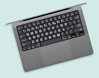 Minimalist Charcoal MacBook Keyboard Sticker | Sleek Grey MacBook Keyboard Skin | Big Font Size Keyboard Decal | Minimalist MacBook Sticker