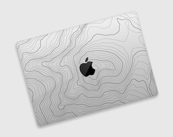Peau de protection transparente pour MacBook Lignes topographiques | Clear Skin pour MacBook, style minimaliste et motif géographique | Skin adhésive d'ordinateur pour ordinateur portable Terrain Trend