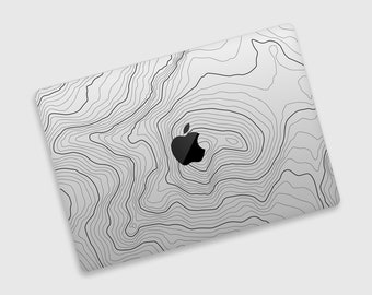 Peau de protection transparente pour MacBook Lignes topographiques | Clear Skin pour MacBook, style minimaliste et motif géographique | Skin adhésive d'ordinateur pour ordinateur portable Terrain Trend