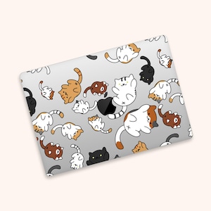 Playful Cartoon Cats MacBook Clear Skin | Kawaii Style Cats MacBook Transparent Decal | Cute Cats Illustration MacBook Pro Anti Scratch Skin
