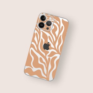 Abstract Plant Design iPhone Clear Skin | Beige Tones iPhone Transparent Skin | Minimalist Aesthetic & Organic Lines iPhone Back Decal
