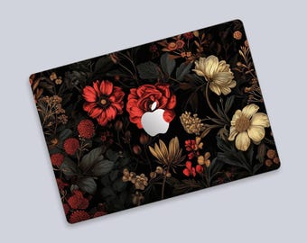 Dark Botanical MacBook Air Skin | Floral Elegance MacBook Pro Decal | Vintage Bloom Apple Laptop Cover | Moody Florals MacBook Wrap