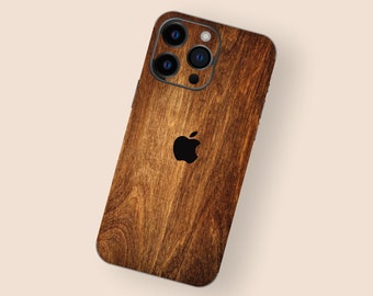 Skin adhésive d'iPhone Pro en bois de noyer | Protecteur d'iPhone en grain de bois classique | Sticker Apple iPhone esthétique en bois naturel, accessoire en bois vintage