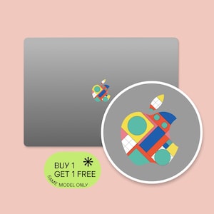 Memphis Style Pattern Apple Logo Sticker | Geometric Art MacBook Logo Decal | Graphic Elements Apple Logo Decal | Color Block Style Sticker