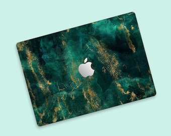 Emerald Green Marble MacBook Pro Skin | MacBook Air Skin with Rich Green and Gold Stone Texture | Premium Marble Aesthetic MacBook Skin