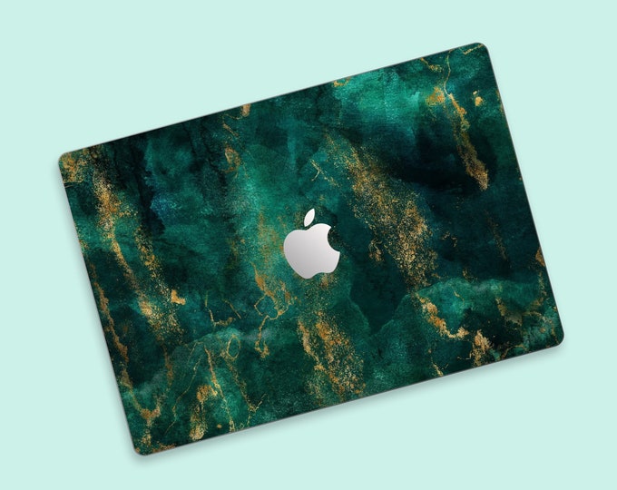 Emerald Green Marble MacBook Pro Skin | MacBook Air Skin with Rich Green and Gold Stone Texture | Premium Marble Aesthetic MacBook Skin