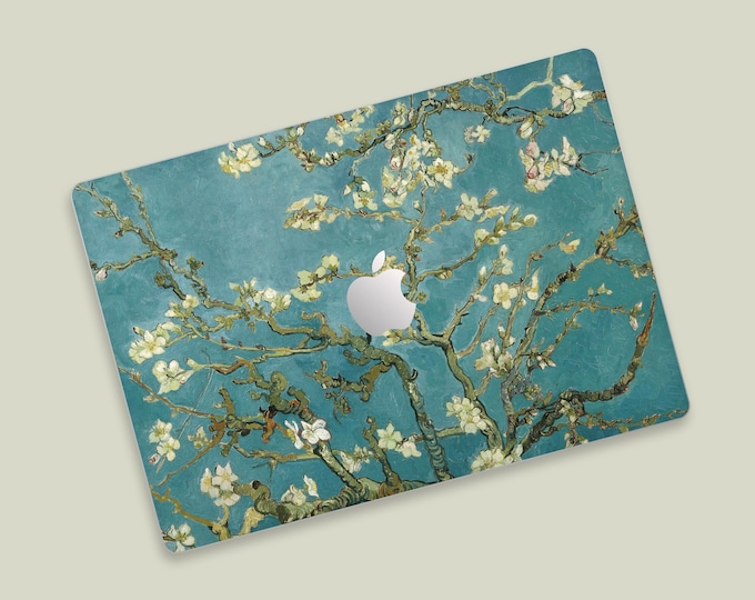 Van Gogh's Almond Blossoms MacBook Pro Skin | Van Gogh Floral Design MacBook Top, Bottom Skin and Trackpad Skin | MacBook Protective Decal