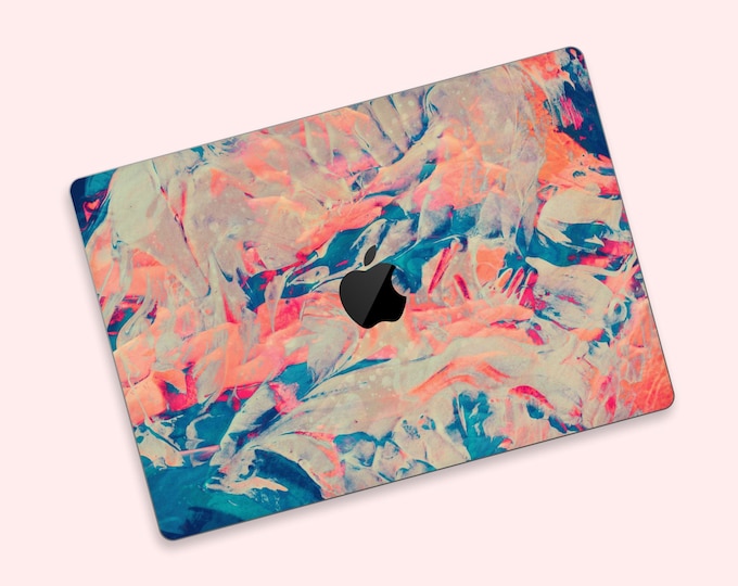 Pink and Blue Hues Abstract Art MacBook Protective Skin | Vibrant Colors Laptop Cover for MacBook Air and MacBook Pro |  Fluid Lines Decal