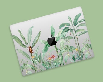 Tropical Charm MacBook Clear Skin, Plant Foliage Theme MacBook Air Transparent Skin, MacBook Pro Top and Bottom Cover with Greenery Scene