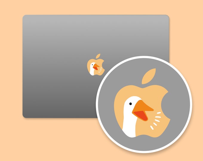 Chatty Duck Apple Stickers for MacBook Air,Pro | MacBook Logo's New Pal - Cute Duck Design | Protects & Personalizes | Apple Logo Sticker