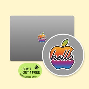 Retro Rainbow Hello Apple MacBook Logo Sticker | Colorful Hello Apple Logo Sticker | Creative Hello Apple Logo Decal for iPad and iPhone
