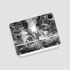Black and White Fluid Art Design iPad Magic Keyboard Skin | Monochrome Swirls & Marble-Like Texture iPad Magic Keyboard Cover, iPad Wrap