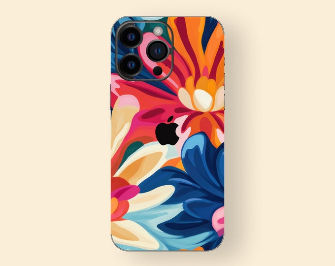 Floral Bloom 3 iPhone Decal, Aesthetics Skin for Apple iPhone, Apple Accessories, Colorful Floral Theme iPhone Skin, Scratch-Resistant