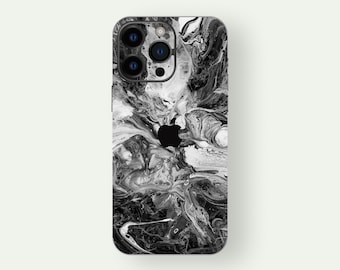 Monochrome Marmor iPhone Hülle | Abstraktes Styling & Fluid Art Design iPhone 15 Pro Hülle | Elegante Tech iPhone Hülle mit fließendem Marmor Design