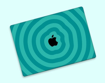 Concentric Apple Logo Wave Pattern MacBook Skin | Calming Teal Swirls MacBook Air Skin | Dynamic Ripple Effect MacBook Pro Protective Skin