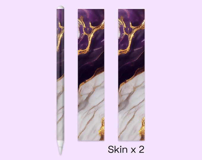 Purple Gold Marble Apple Pencil Skin, Pencil Decal Cover, Protect Apple Pencil in Style with a Royal Feel, Gold-Streaked Marble Design