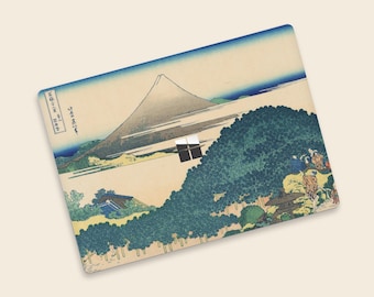 May include: Rectangular mousepad featuring a Japanese landscape print. The artwork depicts Mount Fuji, a large tree, and figures in traditional clothing. The color palette includes blues, greens, and beige, with Japanese text in the upper left corner.
