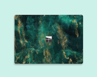 Emerald Vein Marble Surface Laptop Skin | Green Gold Fusion Surface Book Skin | Natural Marbling Surface Protective Decal, Surface Accessory
