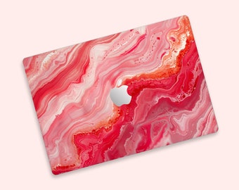 Skin pour MacBook Air rouge et rose marbré | Skin pour MacBook fluide style artistique | Skin Skin pour MacBook à la texture semblable à de la lave | Sticker MacBook Fluid Art