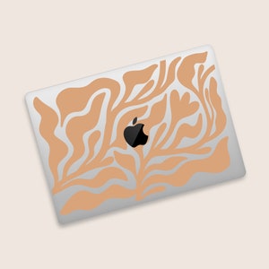 Abstract bladontwerp MacBook doorzichtige beschermende huid | Zachte oranje tinten MacBook transparante hoes | Elegante bladpatronen MacBook Clear Skin