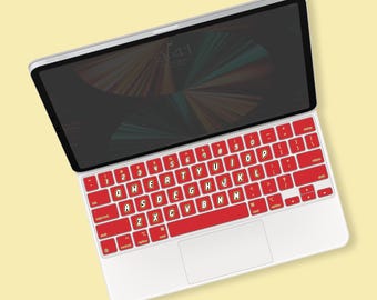 Bold Red Yellow Contrast iPad Pro Magic Keyboard Decals | Playful Layout iPad Air Magic Keyboard Decals | Creative iPad Magic Keyboard Cover