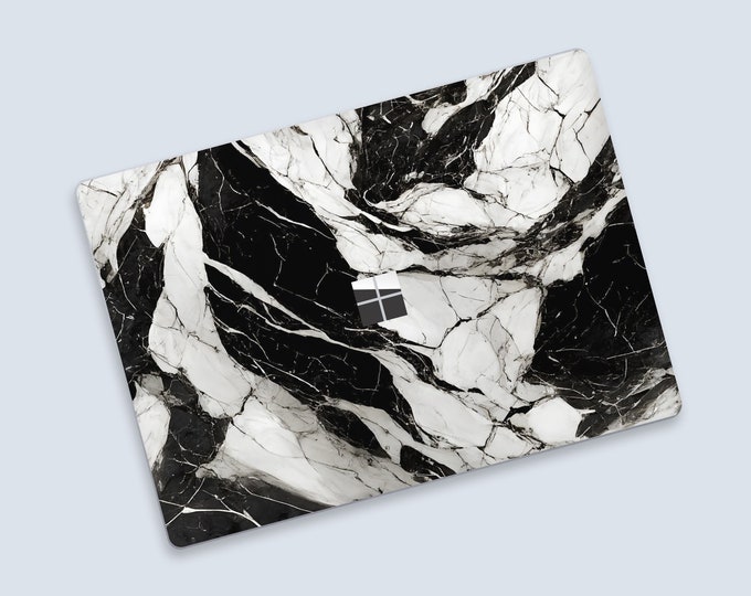 Classic Black and White Marble Surface Laptop Skin | Monochrome Marble Surface Book Skin | Natural Stone Appearance Surface Laptop Skin