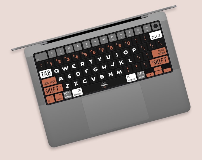 Black and Orange Accent MacBook Keybaord Sticker | Bold Contrast & Modern Look MacBook Keybaord Key Decal | Sharp Design Keyboard Skin