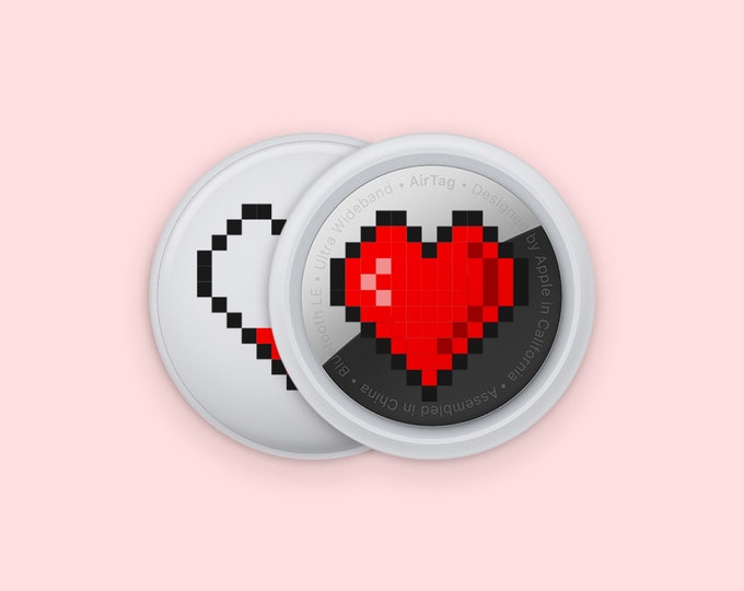 8-Bit Pixel Heart Airtag Clear Skin | Geeky Love Apple Airtag Sticker | Pixel Love AirTag Clear Decal | Love Icon Airtag Transparent Skin