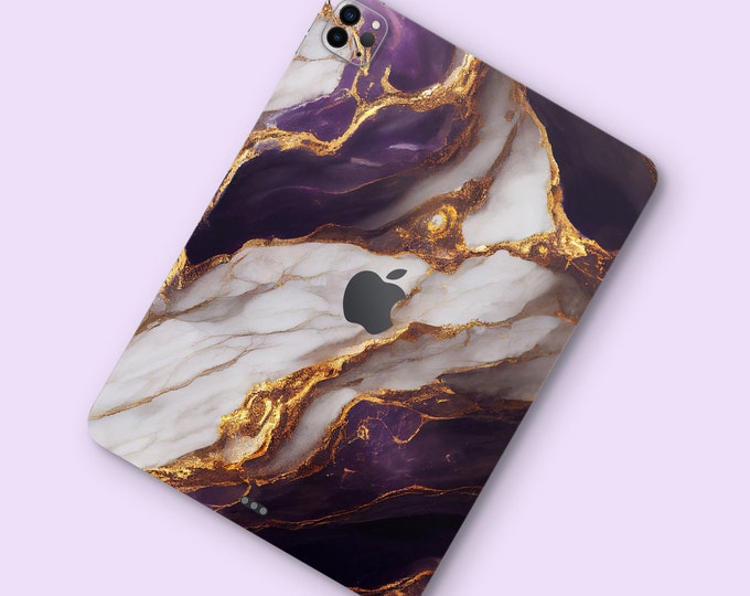 Puple Gilded Marble iPad Pro Skin | Royal Purple Marble & Gold Vein Highlights iPad Air Skin | Luxe Stone iPad Protective Cover | iPad Decal