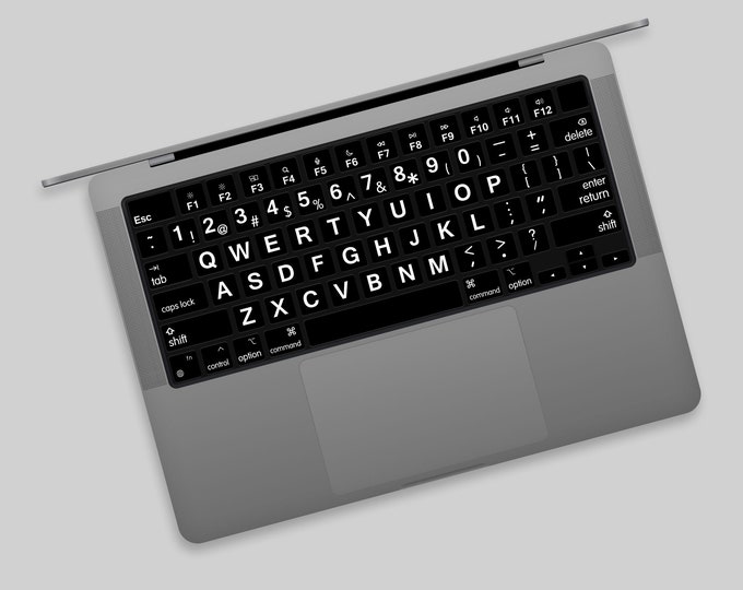Sleek Black Bold Print MacBook Keyboard Sticker | Elegant Typeface MacBook Keyboard Decal | Easy-to-Read Font MacBook Pro Keyboard Stickers