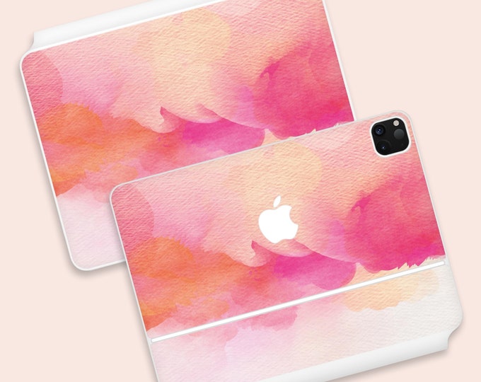 Pink Watercolor Magic Keyboard for iPad Skin | Warm Palette iPad Magic Keyboard Decal | Peachy Hues, Warm Gradient iPad Magic Keyboard Skin