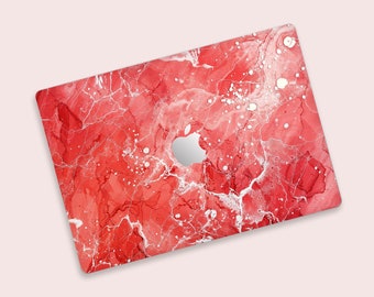 Skin adhésive d'ordinateur texturé marbre rouge | Aspect rubis liquide pour MacBook Air | Design accrocheur pour MacBook | Sticker artistique rouge pour MacBook