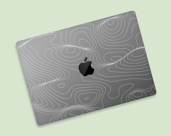 Carte topographique avec habillage transparent pour MacBook, habillage transparent pour MacBook Air avec lignes d'élévation, habillage transparent pour MacBook Pro géographie