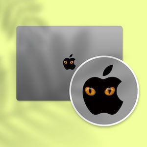 Orange Cat Eyes MacBook Apple Logo Sticker | Mysterious Orange Cat Eyes Decal for MacBook | Distinctive Black Apple Logo Sticker
