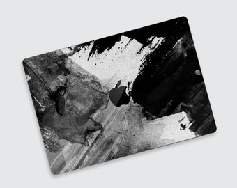 Abstrakter Tintenfluss MacBook Pro Hülle | Graustufen MacBook Air Aufkleber | Monochrome Style MacBook Pro Hülle | Graustufen Grafik Skin