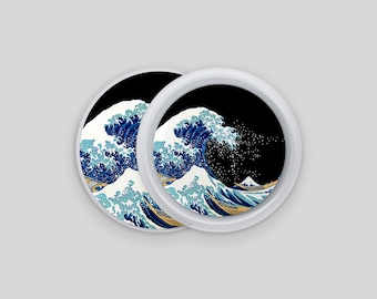 Ukiyo-e Great Wave Apple AirTag Skin, Japanese Classical Art, Durable Protection with Ukiyo-e Design, Dark Theme AirTag Decal, Quick Apply