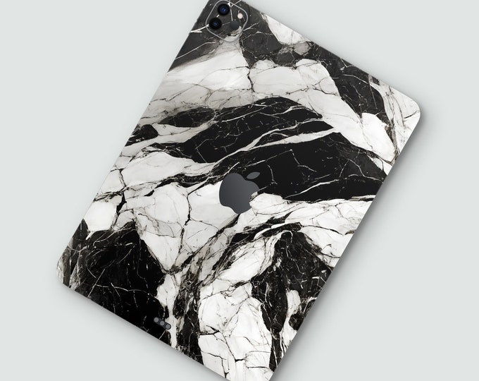 Black and White Marble iPad Pro Skin, Marble Theme Decal for iPad Air, Durable Protection with Monochrome Marble Design, iPad Accessories
