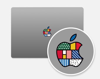 Artistic Patchwork MacBook Apple Logo Sticker | Colorful Design & Geometric Patterns Apple Logo Decal | Playful Palette Apple Logo Overlay