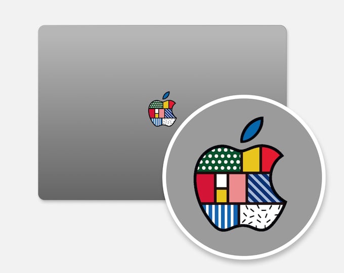 Artistic Patchwork MacBook Apple Logo Sticker | Colorful Design & Geometric Patterns Apple Logo Decal | Playful Palette Apple Logo Overlay