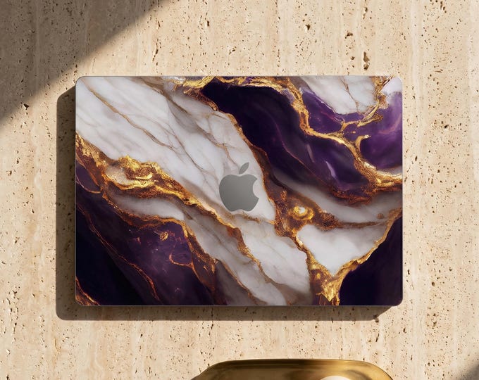 Purple Glam Marble MacBook Air Decal, Gold Vein MacBook Pro Skin, Luxury Laptop Wrap for Her
