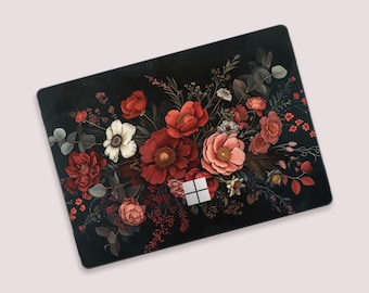 Dark Floral Surface Pro Skin – Romantic Botanical Wrap with Red Flowers on Black