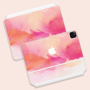 Pink Watercolor Magic Keyboard for iPad Skin | Warm Palette iPad Magic Keyboard Decal | Peachy Hues, Warm Gradient iPad Magic Keyboard Skin