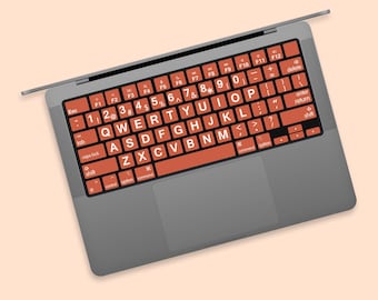 Terracotta Solid Color MacBook Pro Keyboard Stickers, Single Solid Color MacBook Keyboard Stickers, Large Font Apple Keyboard Stickers