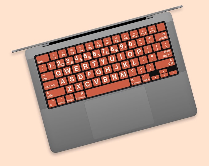Terracotta Solid Color MacBook Pro Keyboard Stickers, Single Solid Color MacBook Keyboard Stickers, Large Font Apple Keyboard Stickers